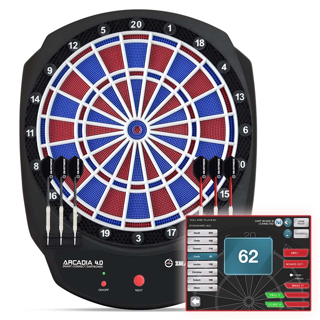 Arcadia 4.0 smarte Dartscheibe mit App, 2-Loch Abstand | Carromco