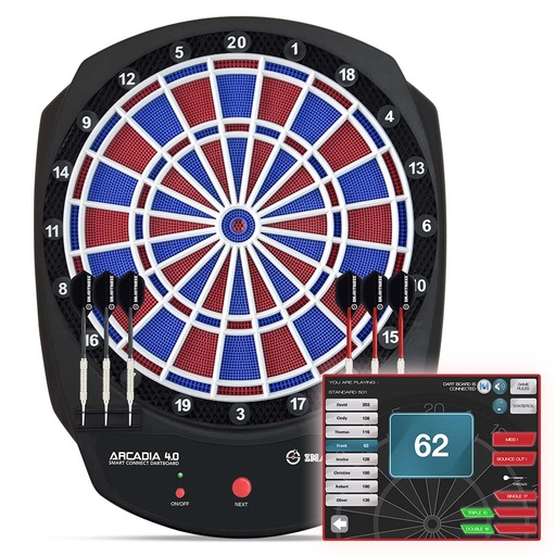 [94011] Arcadia 4.0 smarte Dartscheibe mit App, 2-Loch Abstand | Carromco